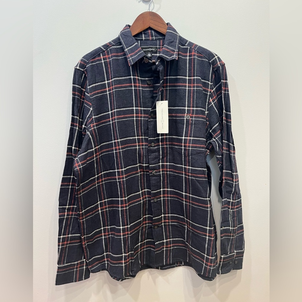 Men's Navy and Red Plaid Shirt by Treasure & Bond